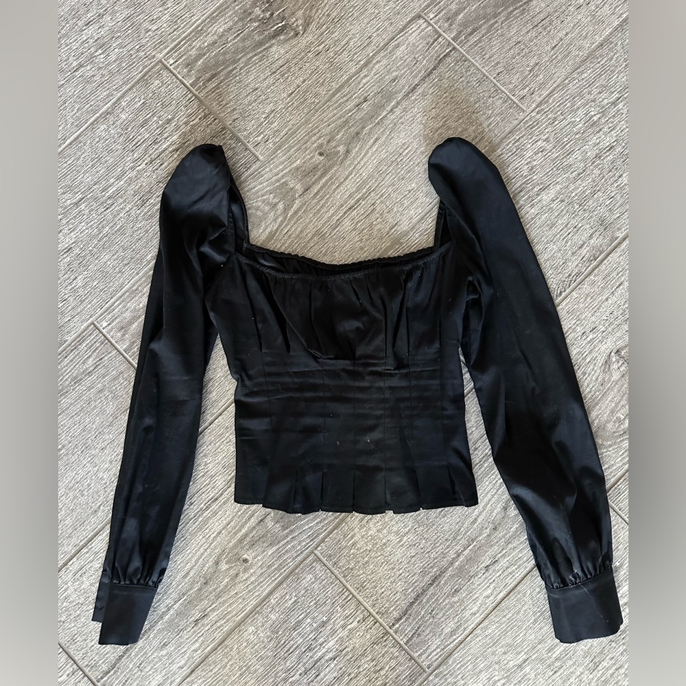 Reformation Black cotton Long Sleeve Corset Blouse